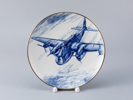 Тарелка декоративная 195 форма Эллипс рисунок Бомбардировщик Пе-2, арт. 80.99014.00.1, 