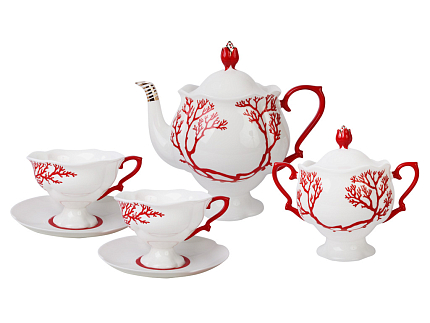 Сервиз чайный форма Наташа рисунок Коралл, 6 персон 20 предметов, арт. 81.20921.00.1