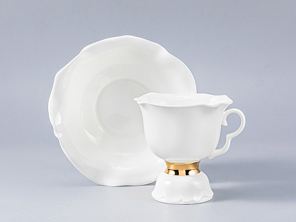 Сервиз чайный Белый цветок Золотая лента, 6 персон 14 предметов, арт. 81.18187.00.1