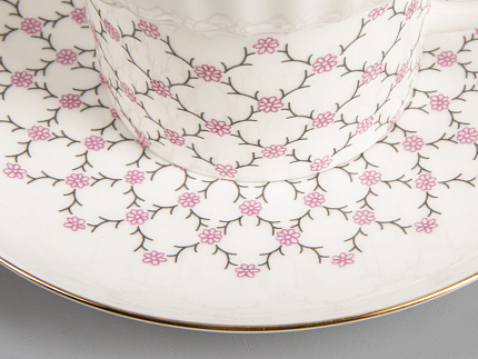 Трехпредметный комплект чайный форма Волна рисунок Розовая сетка 155 мл арт. 81.14622.00.1