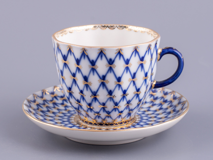 Трехпредметный комплект кофейный форма Тюльпан рисунок Кобальтовая сетка 140 мл арт. 81.10104.00.1, 