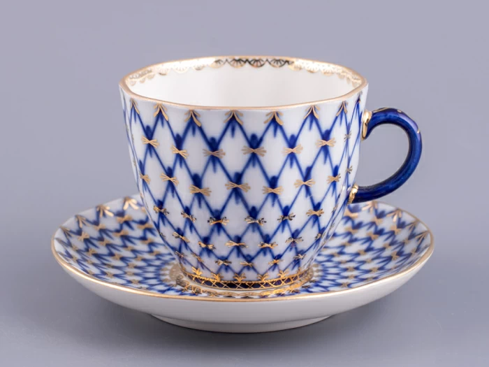 Трехпредметный комплект кофейный форма Тюльпан рисунок Кобальтовая сетка 140 мл арт. 81.10104.00.1, 