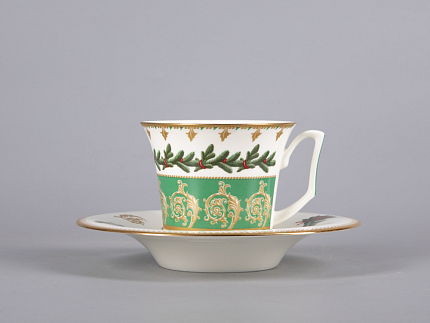 Чашка с блюдцем чайная 210 мл форма Юлия рисунок Еловые веточки арт. 81.30700.00.1