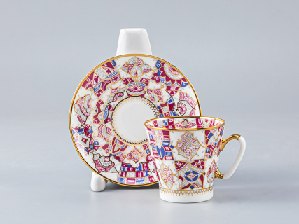 Чашка с блюдцем кофейная 80 мл.,  форма Черный кофе, рисунок Розовые узоры арт. 81.14681.00.1, 