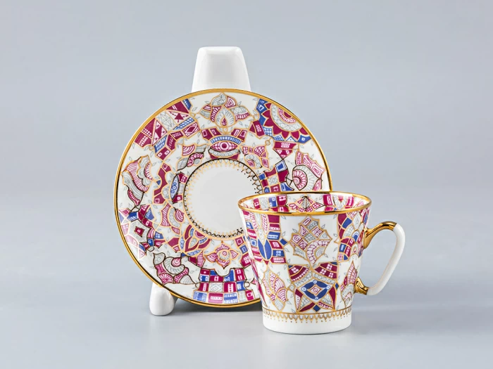 Чашка с блюдцем кофейная 80 мл.,  форма Черный кофе, рисунок Розовые узоры арт. 81.14681.00.1, 