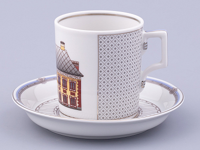 Чашка с блюдцем чайная, форма Гербовая, рисунок Серебряный город 6, арт. 81.32589.00.1