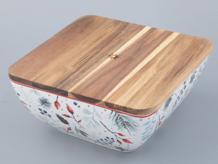 Салатник большой с деревянной крышкой (квадратный 240x240мм) форма Стандартная рисунок Календа арт. 42.00044.00.1, 