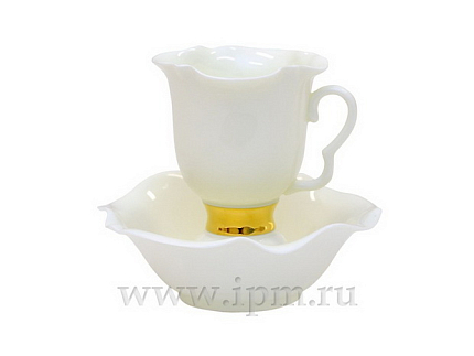 Чашка с блюдцем кофейная 100 мл.,  форма Белый цветок,  рисунок Золотая лента арт. 81.15468.00.1