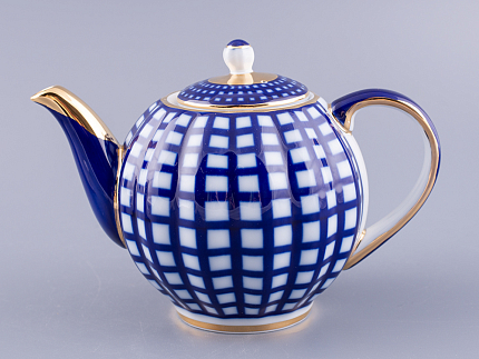 Сервиз чайный форма Тюльпан рисунок Кобальтовая клетка, 6 персон 20 предметов, арт. 81.15116.01.1