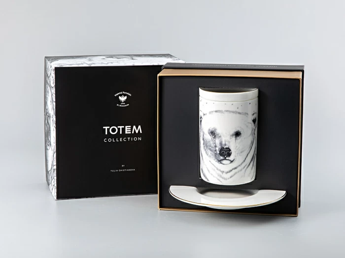 Бокал с блюдцем Тотем в подарочной упаковке, рисунок Медведь арт. 81.28376.00.1, 