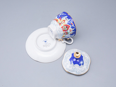 Чашка с блюдцем и с крышкой чайная форма Подарочная-2 рисунок Зимняя сказка 250 мл арт. 81.14563.00.1