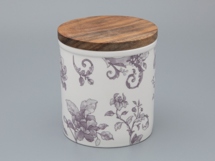 Банка с деревянной крышкой (средняя 120мм) форма Стандартная, рисунок Monplaisir Violet, арт 42.00060.00.1, 