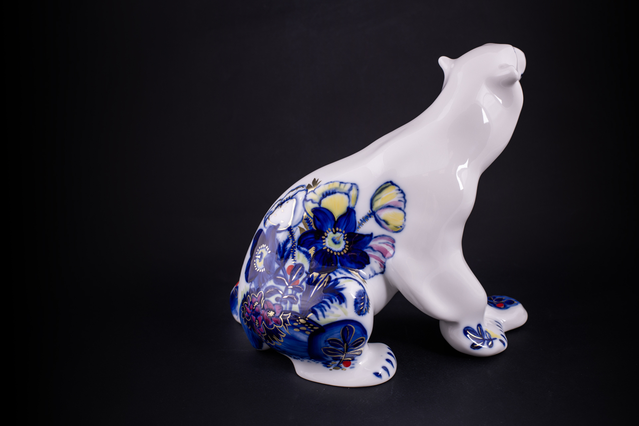 Скульптура Медведь сидит, большой размер, рисунок Флора Арктики, арт 62.16416.00.1, 