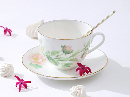 Чашка с блюдцем форма Весенняя-2 рисунок Нежный пион (зеленый), арт. 81.28779.00.1