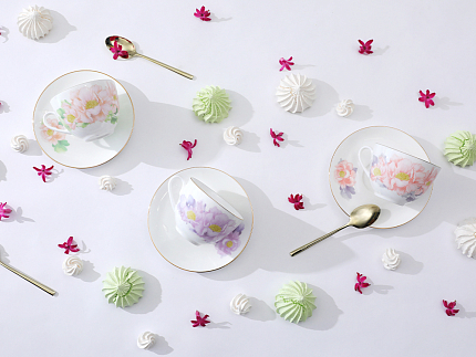 Чашка с блюдцем форма Весенняя-2 рисунок Нежный пион (серый), арт. 81.28780.00.1