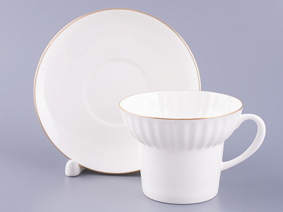 Чашка с блюдцем кофейная 155 мл.,  форма Волна, рисунок Золотой кантик арт. 81.13549.00.1