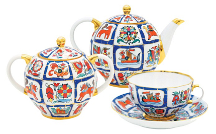 Сервиз чайный Тюльпан Русский лубок, 6 персон 14 предметов, арт. 81.20957.00.1