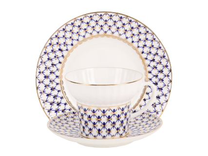 Трехпредметный комплект чайный форма Волна рисунок Кобальтовая сетка 155 мл арт. 81.15669.00.1, 