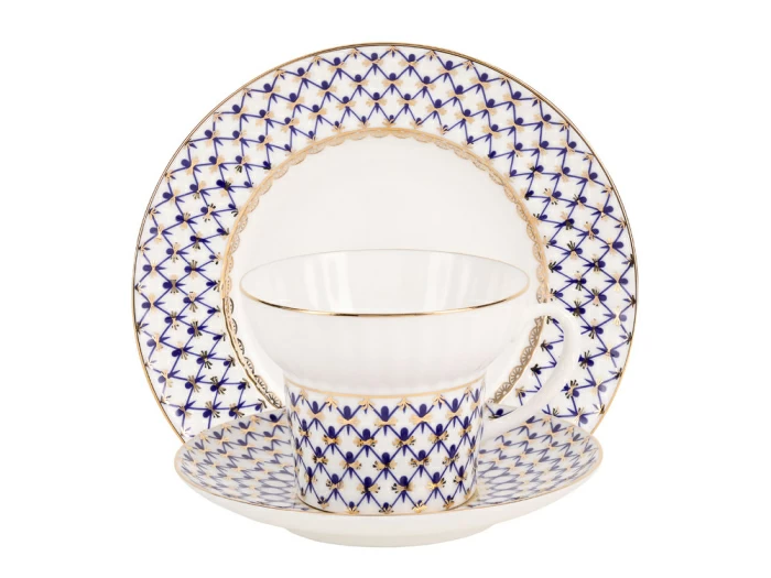Трехпредметный комплект чайный форма Волна рисунок Кобальтовая сетка 155 мл арт. 81.15669.00.1, 