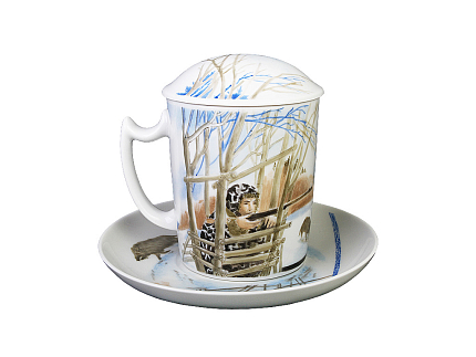 Бокал с блюдцем и с крышкой 380 мл форма Снежное Утро рисунок Засидка арт. 81.23093.00.1