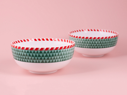 Набор салатников 2шт 160 мм, форма Восточная, рисунок Зимняя история (зеленый) арт. 81.11370.00.1