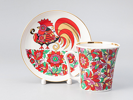 Бокал с блюдцем форма Ленинградский рисунок Красный петух 360 мл арт. 81.25772.00.1