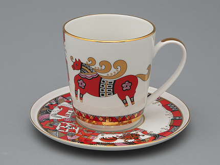 Чашка с блюдцем чайная 300 мл форма Колокол рисунок Красный конь арт.81.34079.00.1