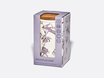 Банка с деревянной крышкой (высокая) форма Стандартная, рисунок Monplaisir Violet (Монплезир Виолет), в упаковке, арт 42.00061.00.1