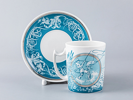 Подарочный набор (бокал/блюдце) форма Снежное утро рисунок Мужские истории. Рыбалка, арт. 81.28431.00.1