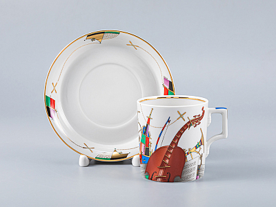 Сервиз чайный форма Гербовая рисунок Музыкальные инструменты, 6 персон 14 предметов, арт. 81.28041.00.1