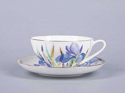 Чашка с блюдцем чайная 300мл, форма Купольная, рисунок Ирисы 2, арт 81.29657.00.1