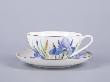 Чашка с блюдцем чайная 300мл, форма Купольная, рисунок Ирисы 2, арт 81.29657.00.1, 