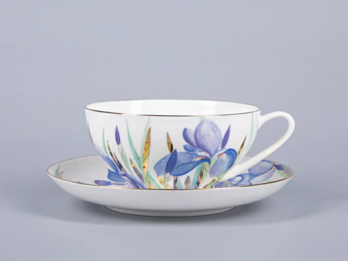 Чашка с блюдцем чайная 300мл, форма Купольная, рисунок Ирисы 2, арт 81.29657.00.1, 