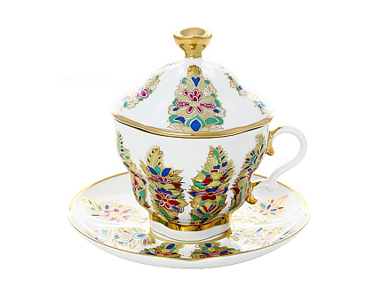 Чашка с блюдцем и крышкой чайная Подарочная - 2 Фантастические цветы арт. 81.10318.00.1
