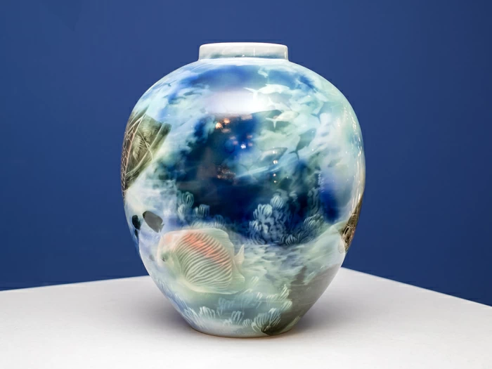 Ваза рисунок Подводный мир, форма Круглая, арт 80.41267.00.1, 