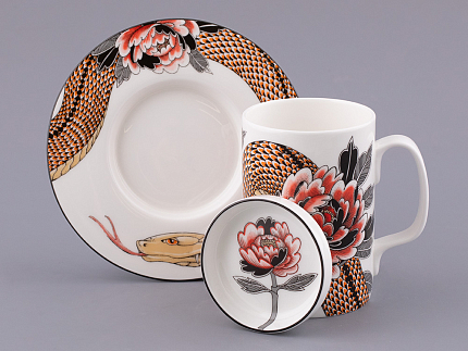 Бокал с блюдцем и крышкой в подарочной упаковке, форма top, рисунок TATTOO SERPENTA , арт. 81.32804.00.1