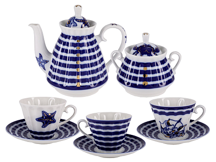 Сервиз чайный форма Лучистая рисунок Морские звезды, 6 персон 14 предметов, арт. 81.28139.00.1