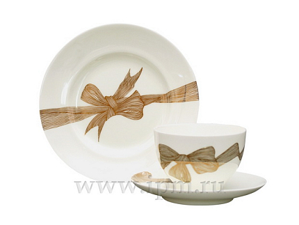 Трехпредметный комплект чайный форма Яблочко рисунок Платиновые бантики 160 мл арт. 81.20967.00.1