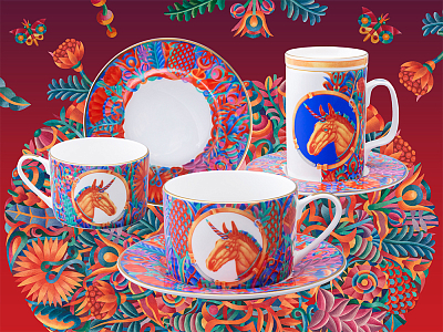 Бокал с блюдцем и крышкой 400мл в подарочной упаковке, форма Топ, рисунок Единорог, арт. 81.34424.00.1