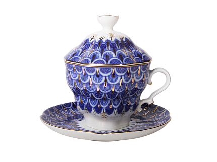 Чашка с блюдцем и с крышкой чайная 250 мл форма Подарочная-2 рисунок Чешуйка арт. 81.14347.00.1