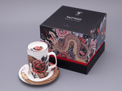 Бокал с блюдцем и крышкой в подарочной упаковке, форма top, рисунок Tattoo SERPENTA (Татуировка Змея) (Татуировка Змея), арт. 81.32804.00.1, 