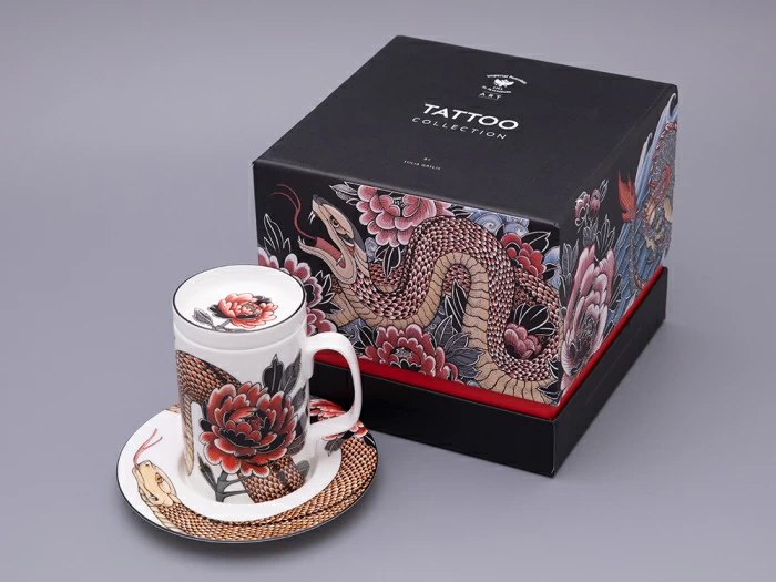 Бокал с блюдцем и крышкой в подарочной упаковке, форма top, рисунок Tattoo SERPENTA (Татуировка Змея) (Татуировка Змея), арт. 81.32804.00.1, 