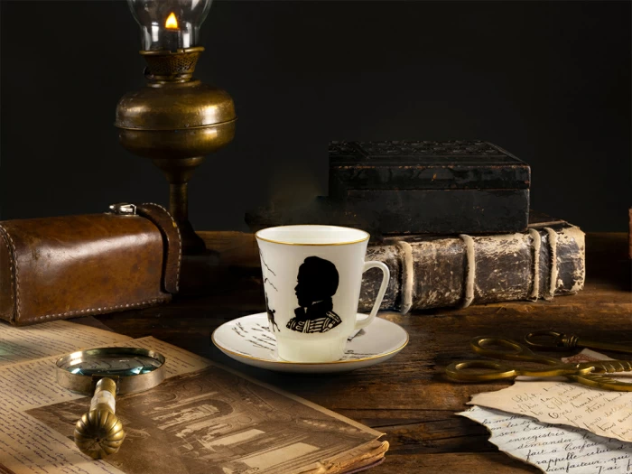 Чашка с блюдцем 165 мл форма Майская рисунок Русские писатели Лермонтов, арт. 81.31746.00.1, 