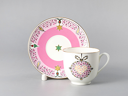 Чашка с блюдцем кофейная 180 мл., форма Ландыш, рисунок Сердечное поздравление, арт. 81.29598.00.1