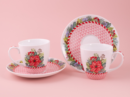 Набор бокалов с блюдцем 2шт форма Весна, рисунок Зимняя история (розовый) арт. 81.11374.00.1, 