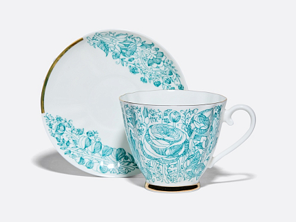 Чашка с блюдцем чайная 200 мл форма Гвоздика рисунок Лето Зеленое арт. 81.20071.00.1