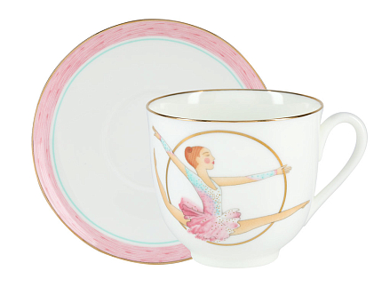 Подарочный набор чашек с блюдцем форма Ландыш рисунок Обруч и Булавы на 2 персоны арт. 81.28504.00.1