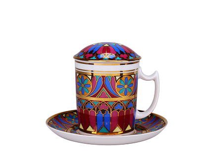 Бокал с блюдцем и с крышкой 380 мл форма Снежное утро рисунок Готический 7 арт. 81.25192.00.1