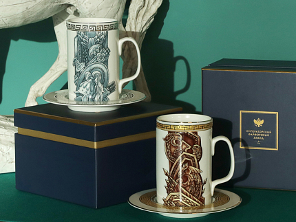 Подарочный набор Бокал с блюдцем и крышкой форма Топ рисунок Слава Веков бронза, арт. 81.33062.00.1