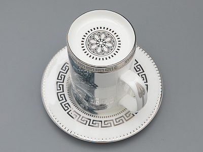 Подарочный набор Бокал с блюдцем и крышкой форма Топ рисунок Слава Веков платина, арт. 81.33063.00.1